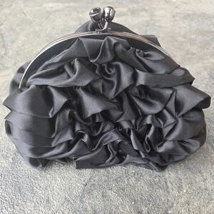 The Limited Black Satin Clutch, Shoulder Chain Purple Satin Interior Lining